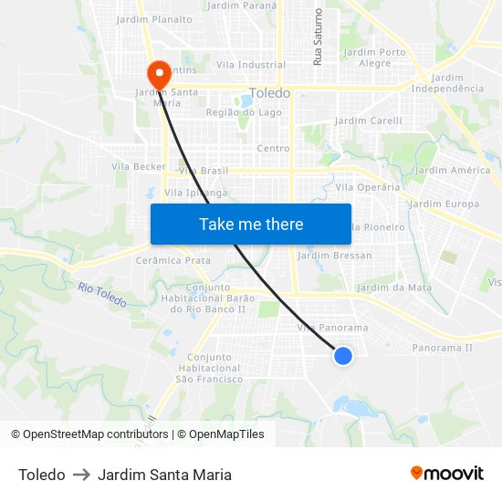 Toledo to Jardim Santa Maria map