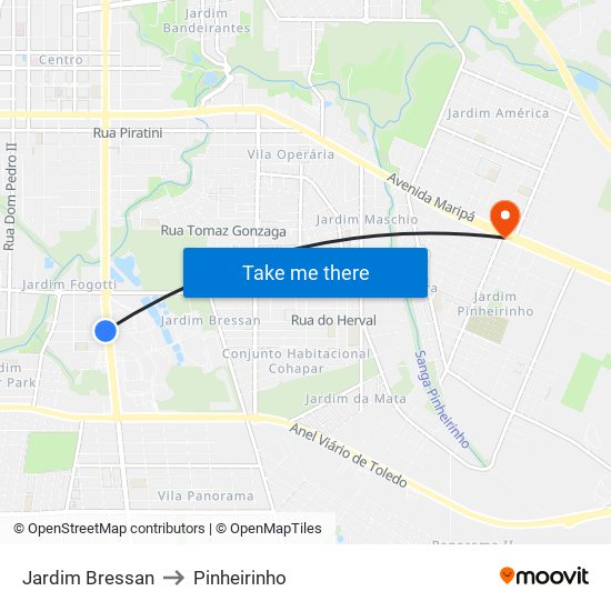 Jardim Bressan to Pinheirinho map