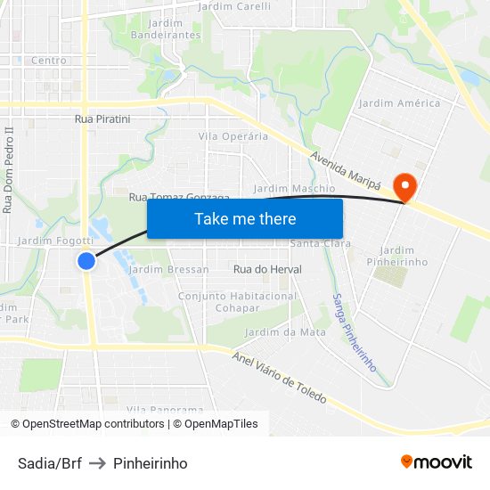 Sadia/Brf to Pinheirinho map
