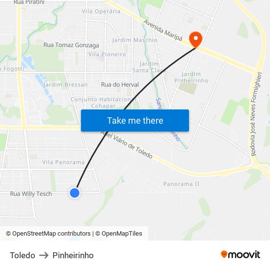 Toledo to Pinheirinho map