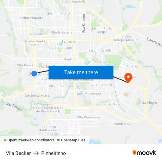 Vila Becker to Pinheirinho map