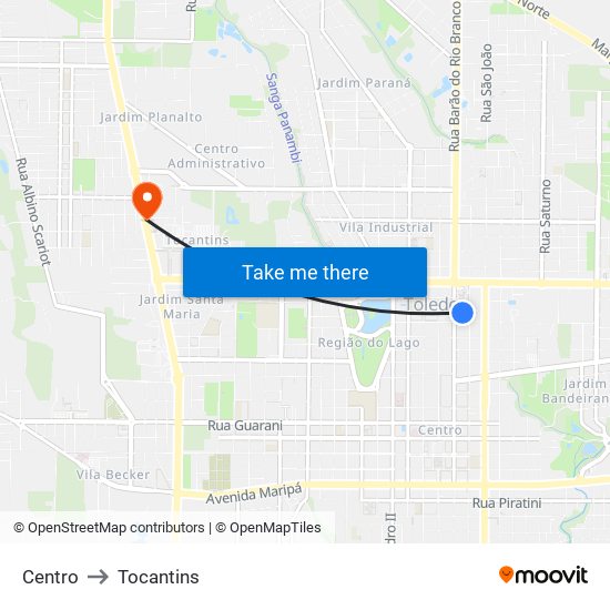 Centro to Tocantins map