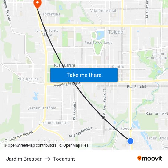 Jardim Bressan to Tocantins map
