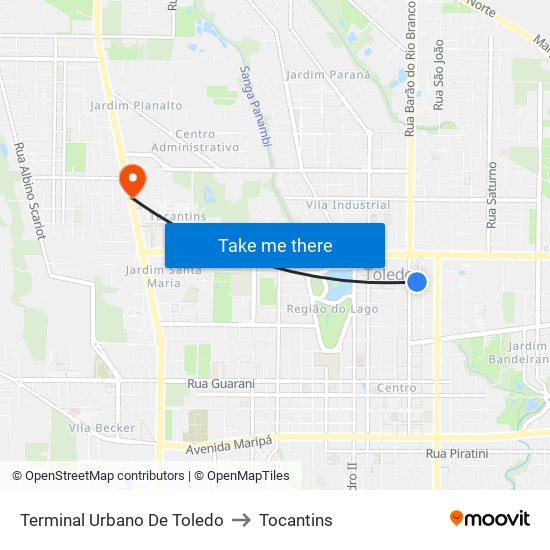 Terminal Urbano De Toledo to Tocantins map