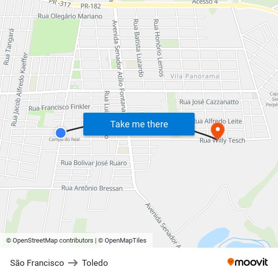 São Francisco to Toledo map