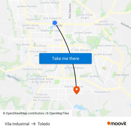 Vila Industrial to Toledo map