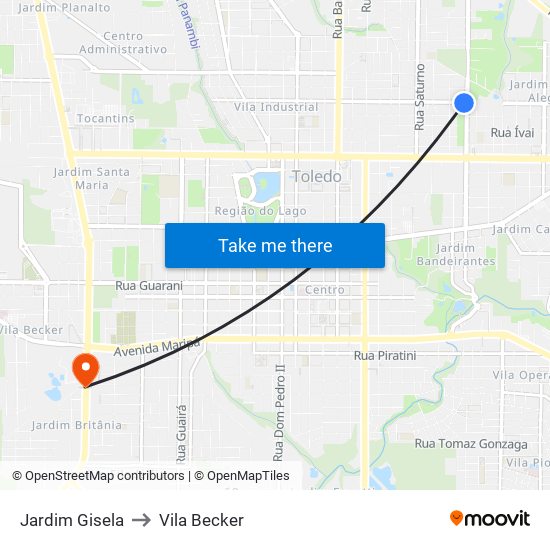 Jardim Gisela to Vila Becker map