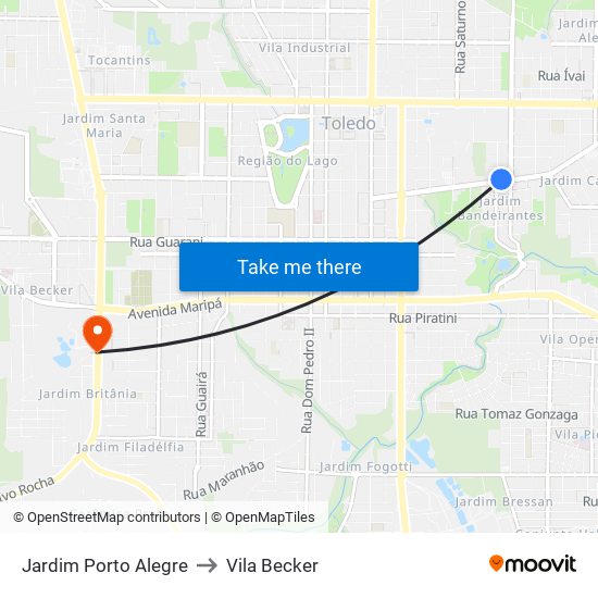 Jardim Porto Alegre to Vila Becker map
