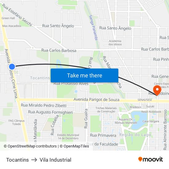 Tocantins to Vila Industrial map