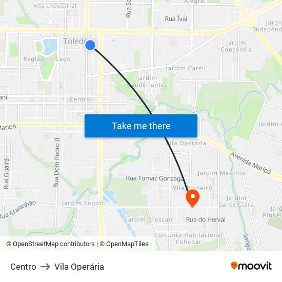 Centro to Vila Operária map
