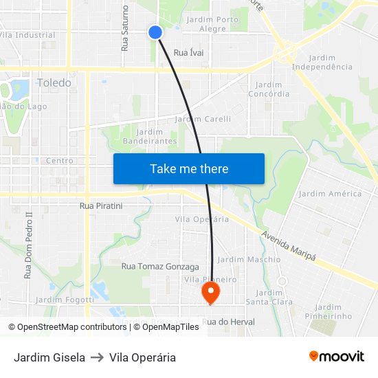 Jardim Gisela to Vila Operária map