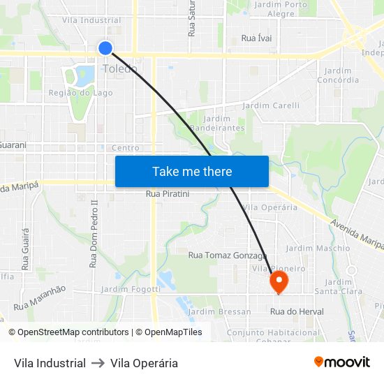 Vila Industrial to Vila Operária map
