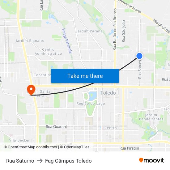 Rua Saturno to Fag Câmpus Toledo map