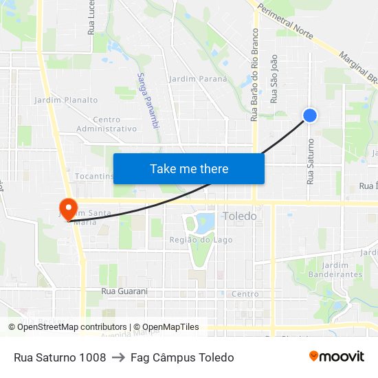 Rua Saturno 1008 to Fag Câmpus Toledo map
