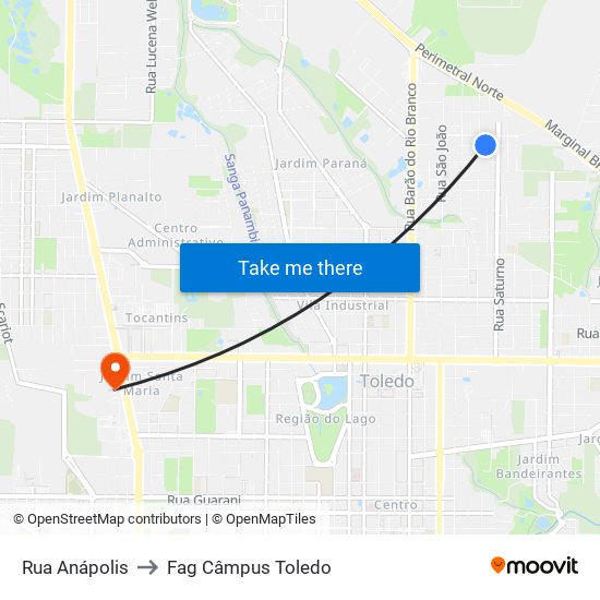 Rua Anápolis to Fag Câmpus Toledo map