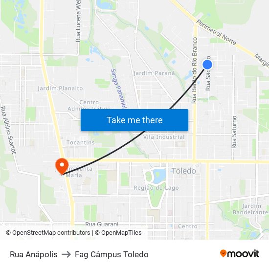 Rua Anápolis to Fag Câmpus Toledo map