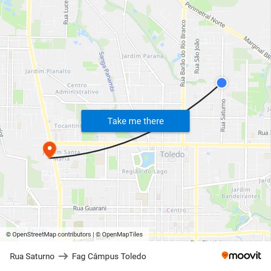 Rua Saturno to Fag Câmpus Toledo map