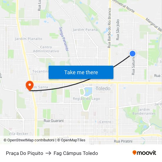 Praça Do Piquito to Fag Câmpus Toledo map