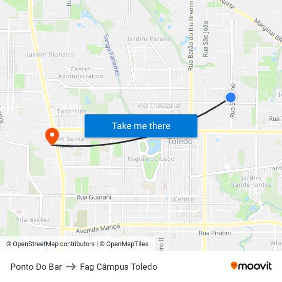Ponto Do Bar to Fag Câmpus Toledo map
