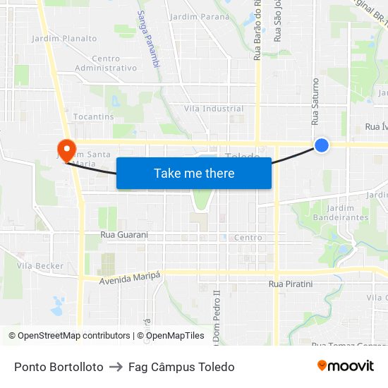Ponto Bortolloto to Fag Câmpus Toledo map