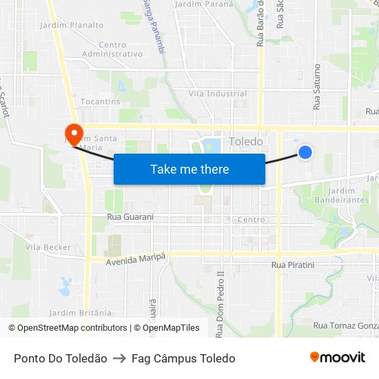Ponto Do Toledão to Fag Câmpus Toledo map