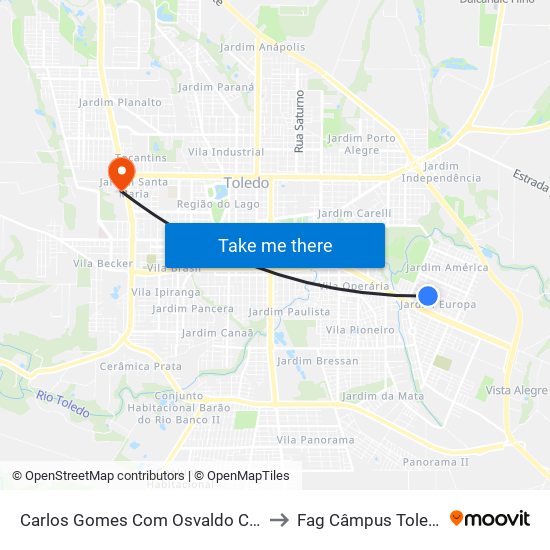 Carlos Gomes Com Osvaldo Cruz to Fag Câmpus Toledo map