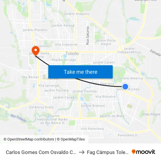 Carlos Gomes Com Osvaldo Cruz to Fag Câmpus Toledo map
