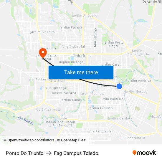 Ponto Do Triunfo to Fag Câmpus Toledo map