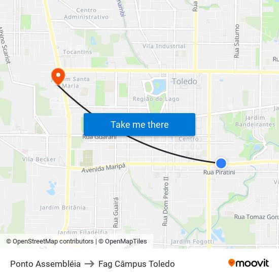 Ponto Assembléia to Fag Câmpus Toledo map