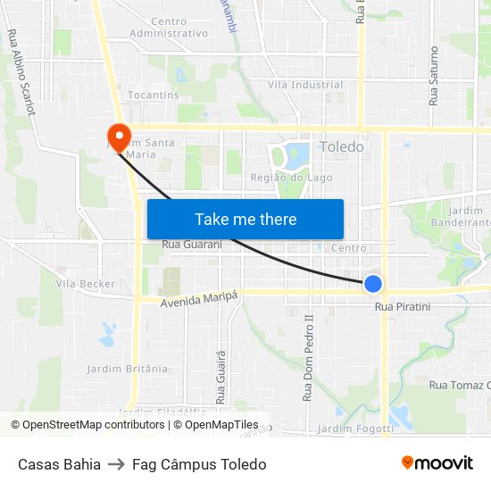 Casas Bahia to Fag Câmpus Toledo map