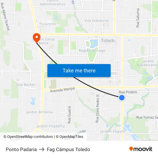 Ponto Padaria to Fag Câmpus Toledo map
