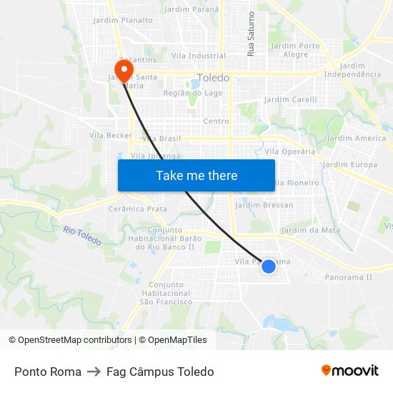 Ponto Roma to Fag Câmpus Toledo map