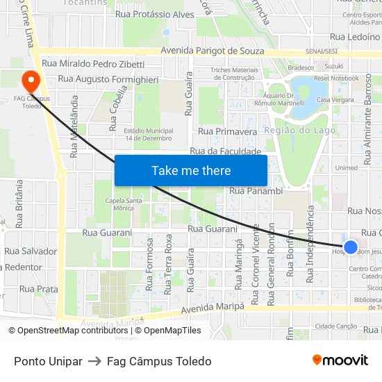 Ponto Unipar to Fag Câmpus Toledo map