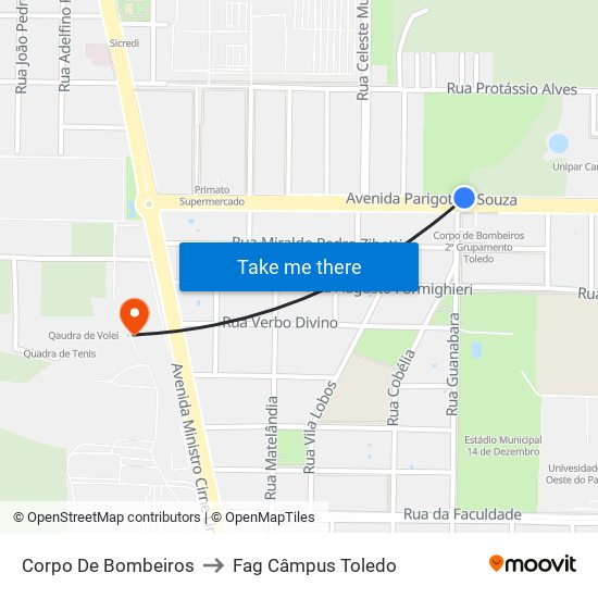 Corpo De Bombeiros to Fag Câmpus Toledo map