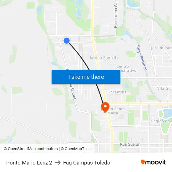 Ponto Mario Lenz 2 to Fag Câmpus Toledo map