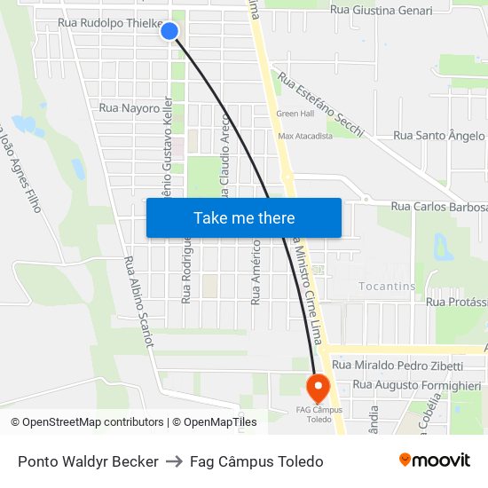 Ponto Waldyr Becker to Fag Câmpus Toledo map