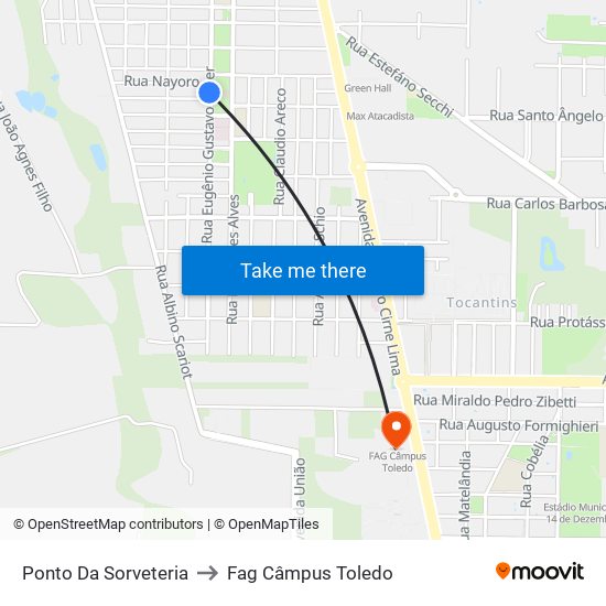 Ponto Da Sorveteria to Fag Câmpus Toledo map