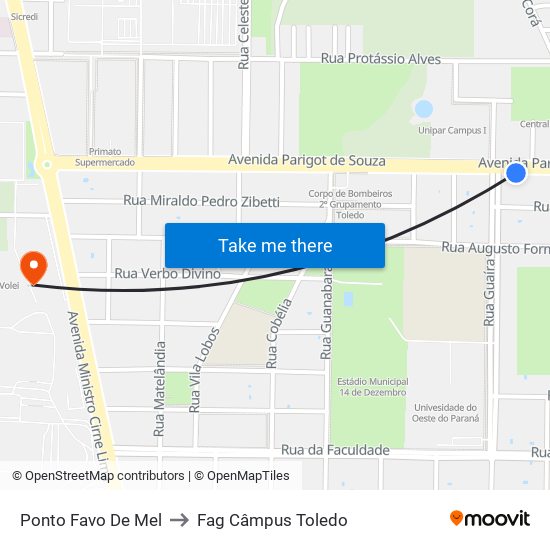 Ponto Favo De Mel to Fag Câmpus Toledo map