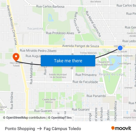 Ponto Shopping to Fag Câmpus Toledo map