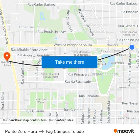 Ponto Zero Hora to Fag Câmpus Toledo map