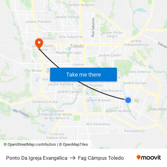 Ponto Da Igreja Evangélica to Fag Câmpus Toledo map