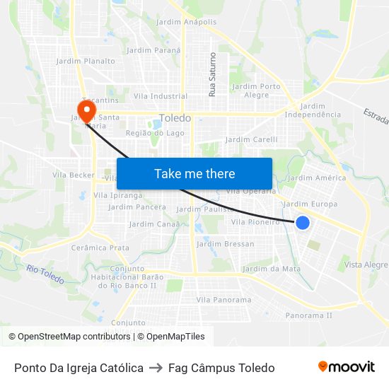 Ponto Da Igreja Católica to Fag Câmpus Toledo map