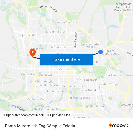 Posto Muraro to Fag Câmpus Toledo map