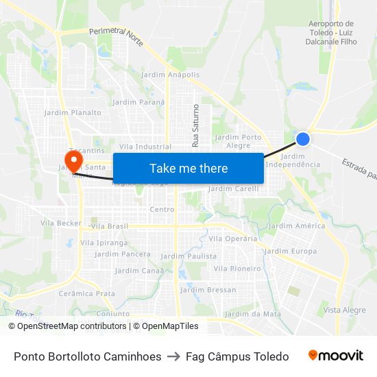 Ponto Bortolloto Caminhoes to Fag Câmpus Toledo map