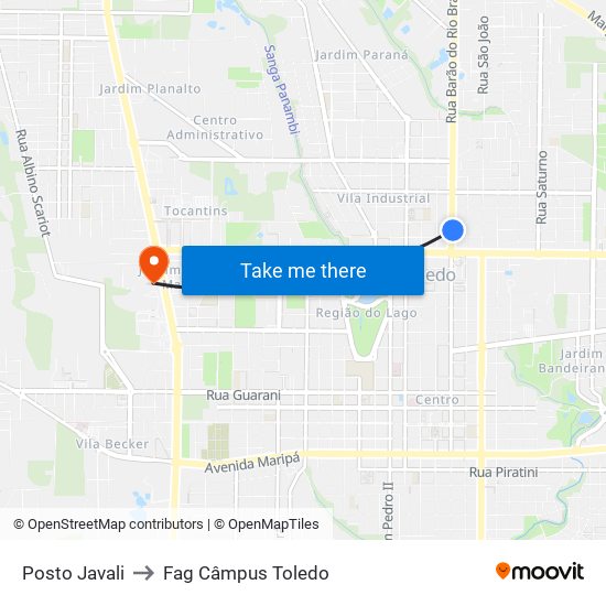 Posto Javali to Fag Câmpus Toledo map