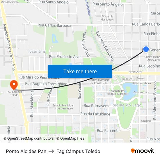 Ponto Alcides Pan to Fag Câmpus Toledo map