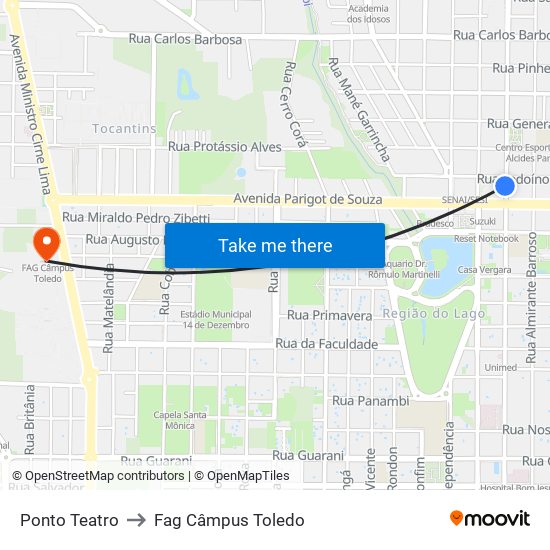Ponto Teatro to Fag Câmpus Toledo map
