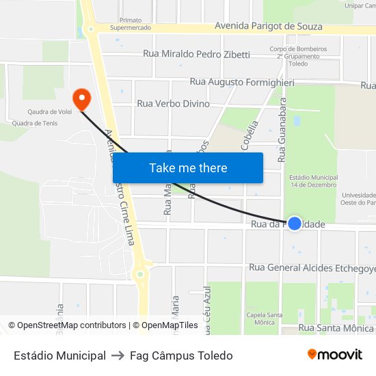 Estádio Municipal to Fag Câmpus Toledo map