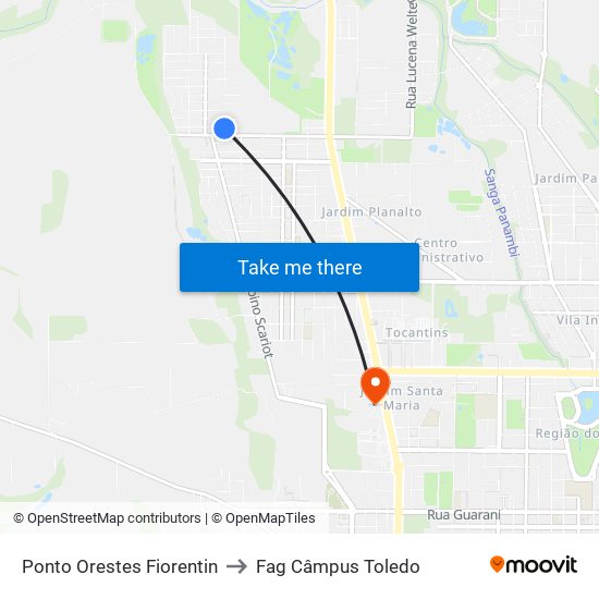 Ponto Orestes Fiorentin to Fag Câmpus Toledo map