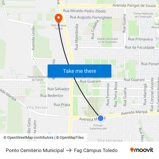 Ponto Cemitério Municipal to Fag Câmpus Toledo map
